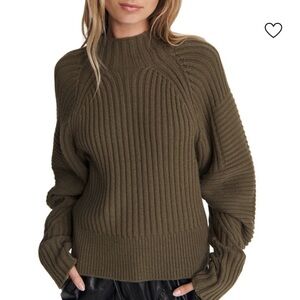 Rag and Bone Oaks mock neck 100% wool green ribbed sweater XS
